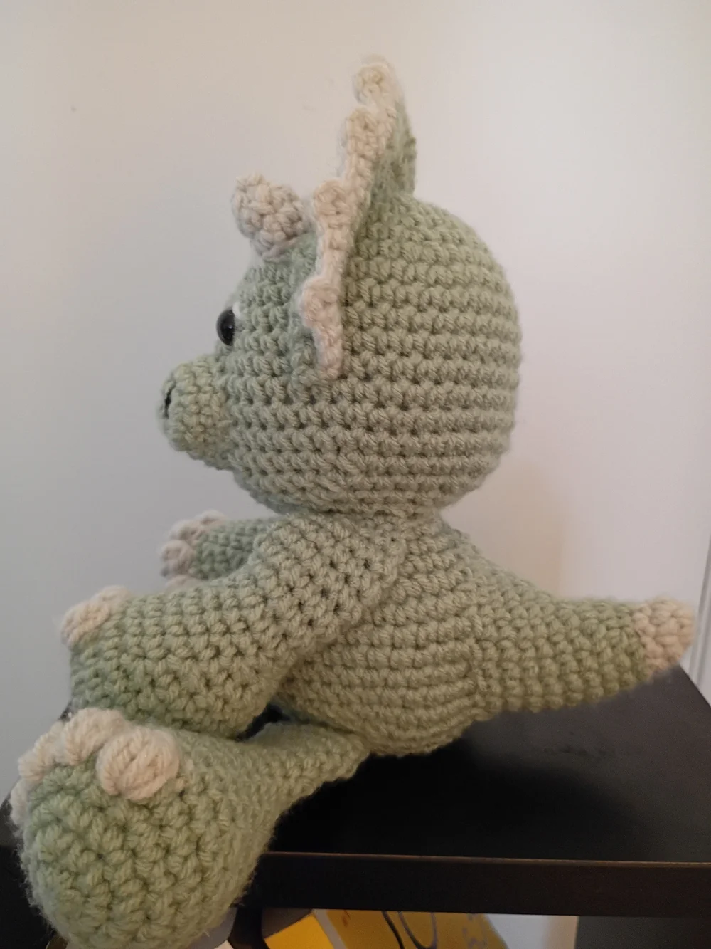 Handcrafted Green Crochet Triceratops Plush - Soft Decorative Toy